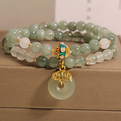 Green Aventurine Peace Buckle Charm Luck Double Wrap Bracelet