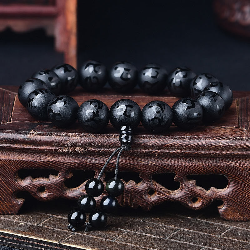 Open The Mind Tibet White Crystal Black Onyx Om Mani Padme Hum Meditation Bracelet