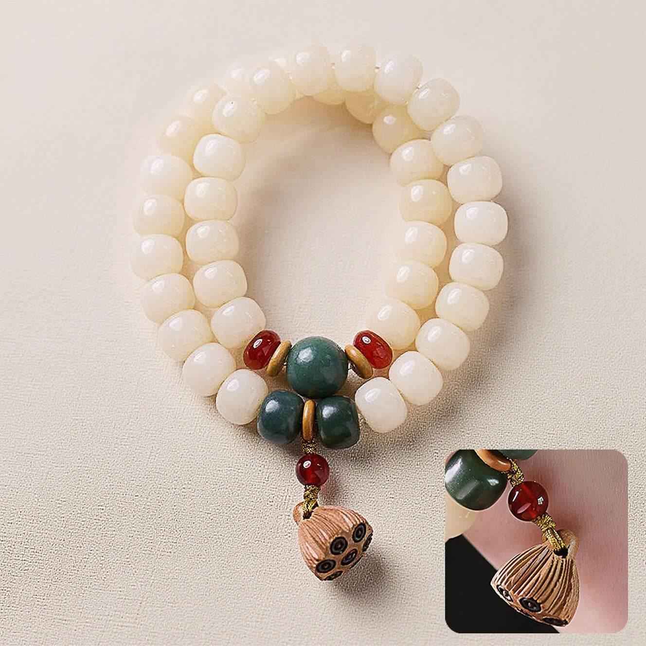 Natural White Jade Bodhi Double-Wrap Bracelet