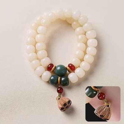 Natural White Jade Bodhi Double-Wrap Bracelet