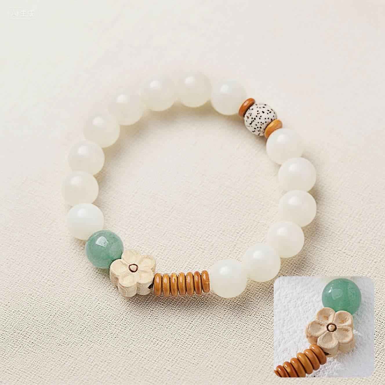 Natural White Jade & Green Aventurine Bodhi Bracelet