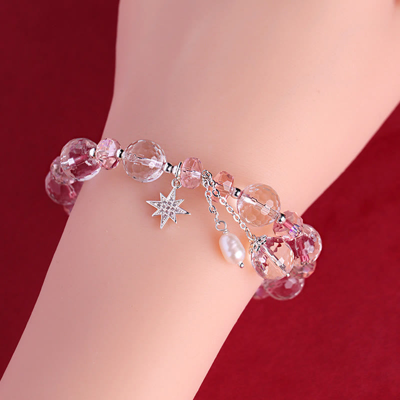 White Crystal Pink Crystal Star Bracelet