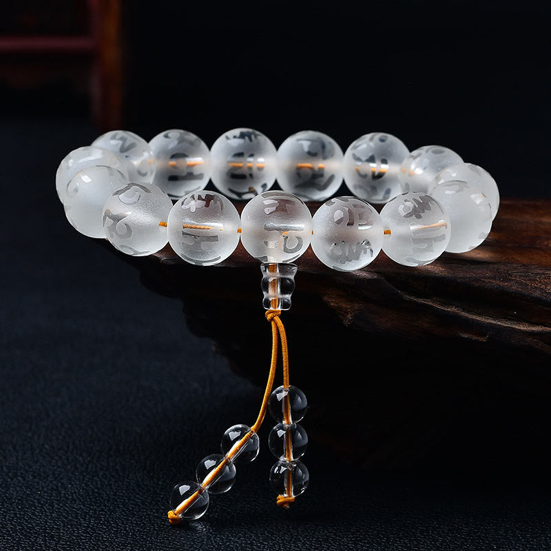 Open The Mind Tibet White Crystal Black Onyx Om Mani Padme Hum Meditation Bracelet