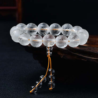 Open The Mind Tibet White Crystal Black Onyx Om Mani Padme Hum Meditation Bracelet