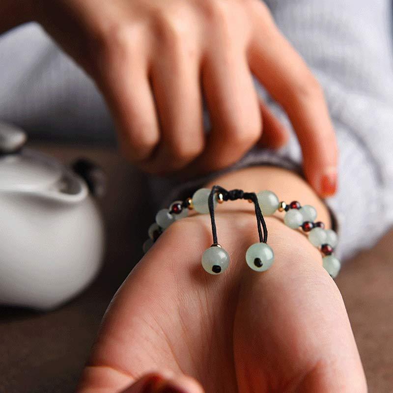 Green Aventurine Garnet Bead Flower Petal Luck Bracelet