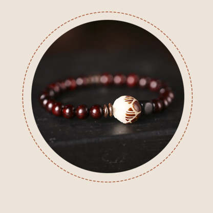 Small Leaf Red Sandalwood Lotus Bodhi Seed Carved Protection Double Wrap Bracelet