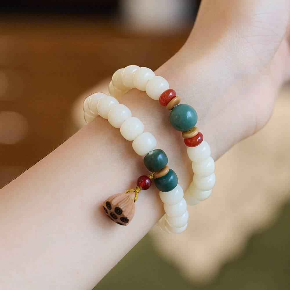 Natural White Jade Bodhi Double-Wrap Bracelet