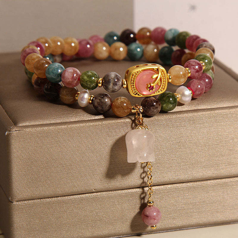 Lily of the valley natural agate multi-circle stacking bracelet