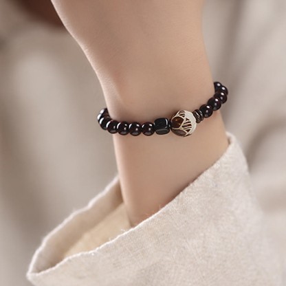 Small Leaf Red Sandalwood Lotus Bodhi Seed Carved Protection Double Wrap Bracelet