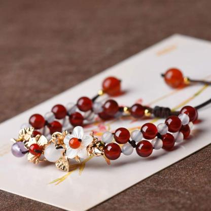 Green Aventurine Garnet Bead Flower Petal Luck Bracelet