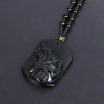 Black Obsidian Wolf Protection Necklace Wolf Pendant