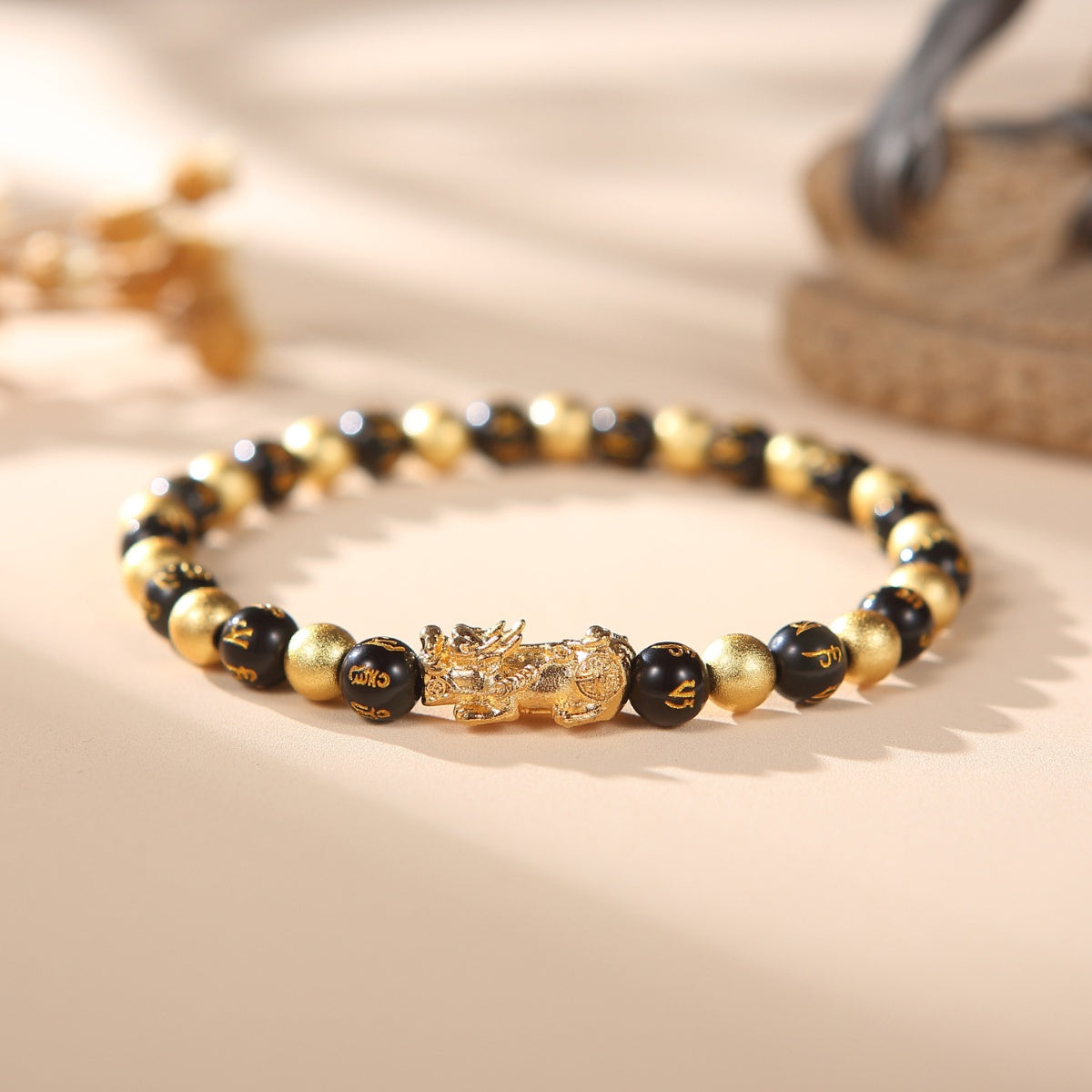 Black and Gold Feng Shui Beads Pixiu Charm