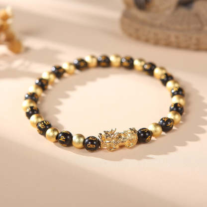 Black and Gold Feng Shui Beads Pixiu Charm