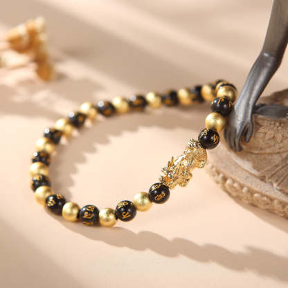 Black and Gold Feng Shui Beads Pixiu Charm