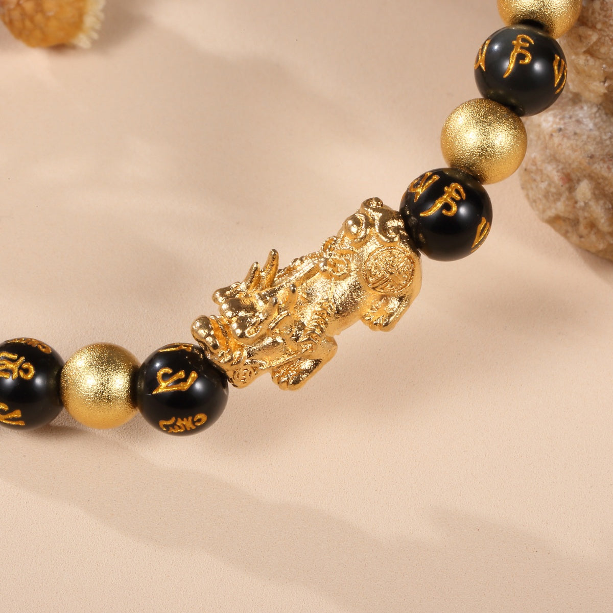 Black and Gold Feng Shui Beads Pixiu Charm