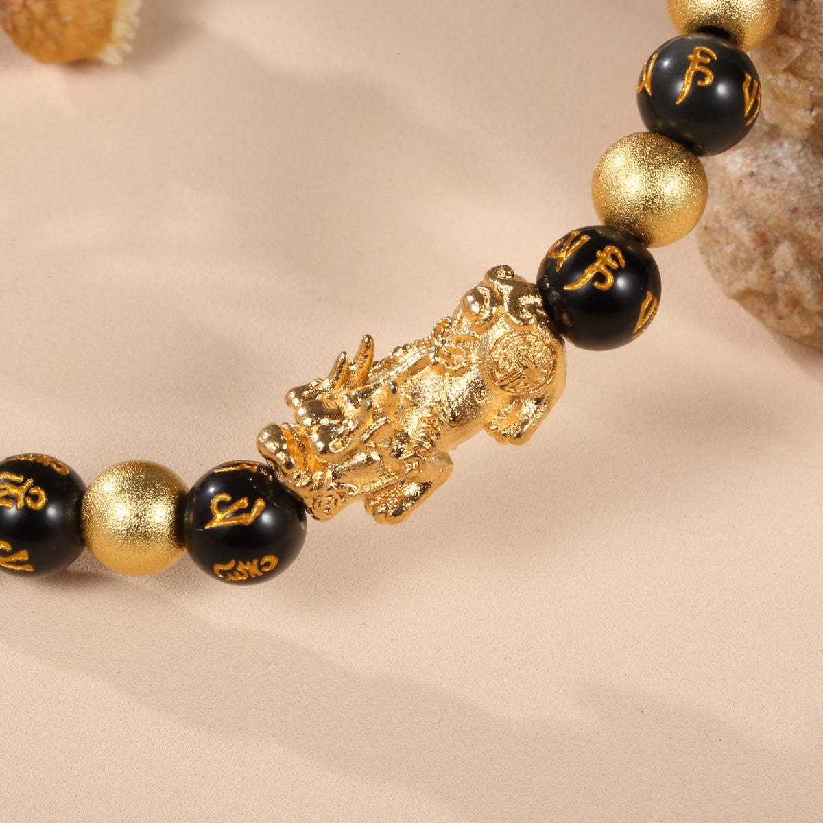 Black and Gold Feng Shui Beads Pixiu Charm