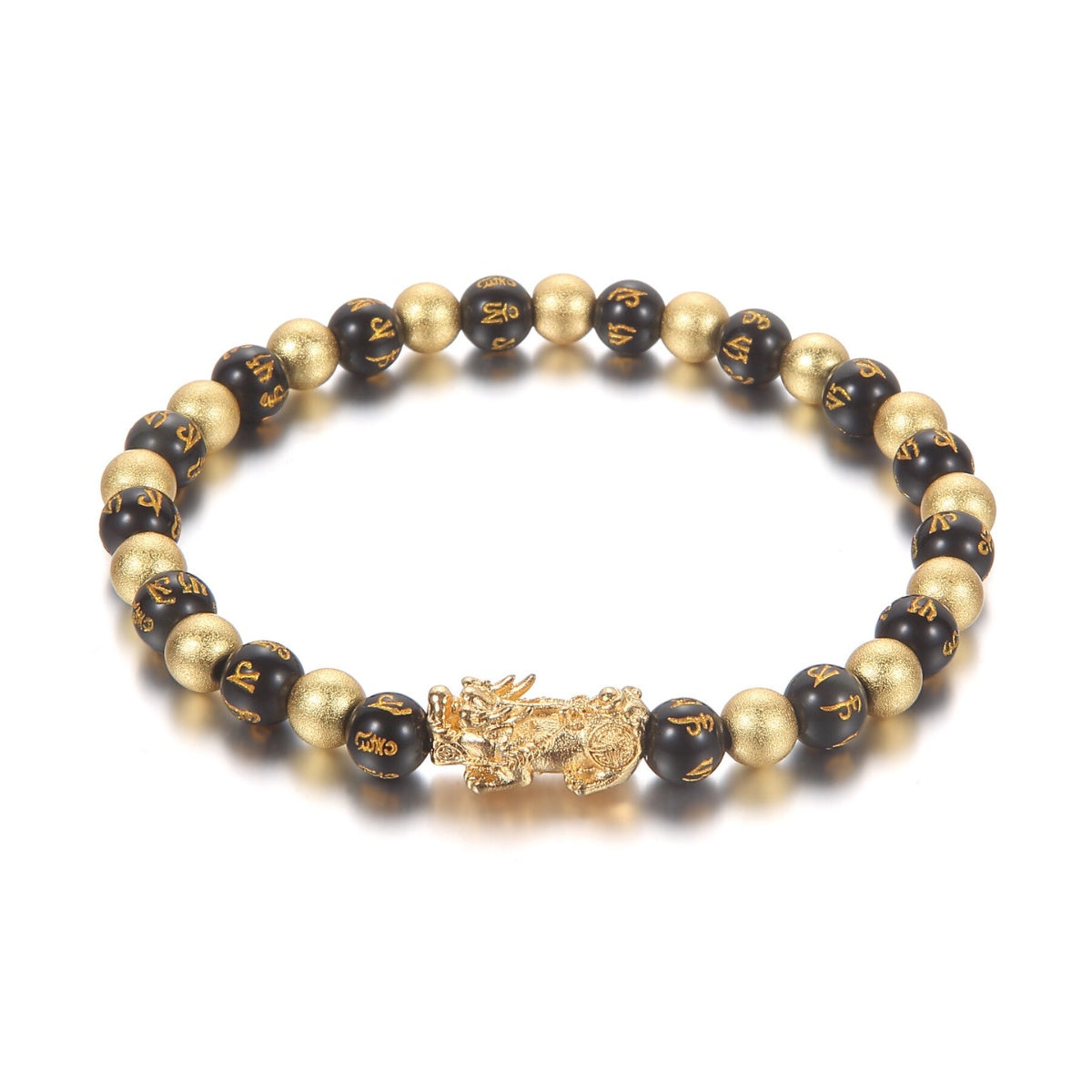 Black and Gold Feng Shui Beads Pixiu Charm