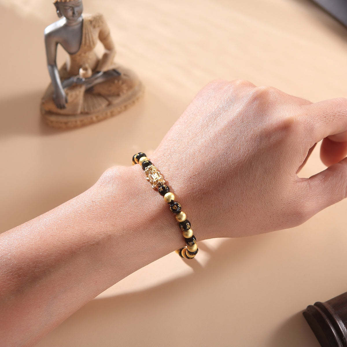 Black and Gold Feng Shui Beads Pixiu Charm