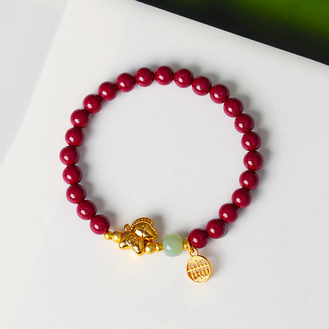  Natural cinnabar and Hetian jade beaded bracelet