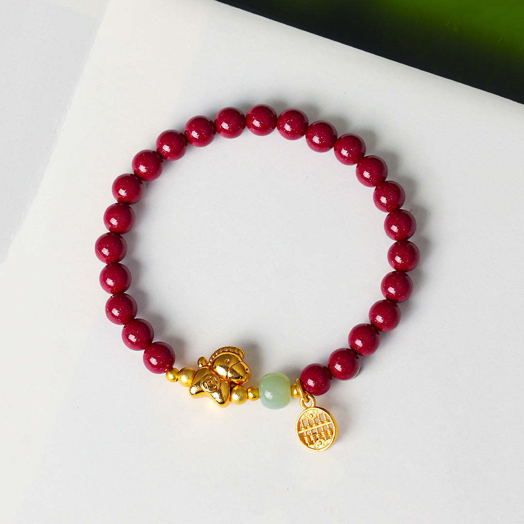  Natural cinnabar and Hetian jade beaded bracelet