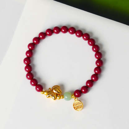  Natural cinnabar and Hetian jade beaded bracelet