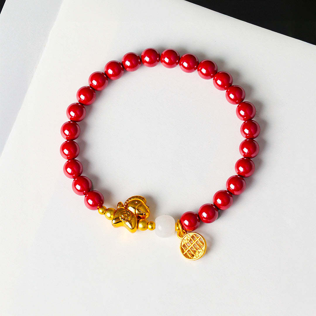  Natural cinnabar and Hetian jade beaded bracelet