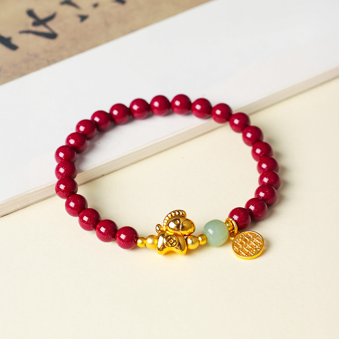  Natural cinnabar and Hetian jade beaded bracelet