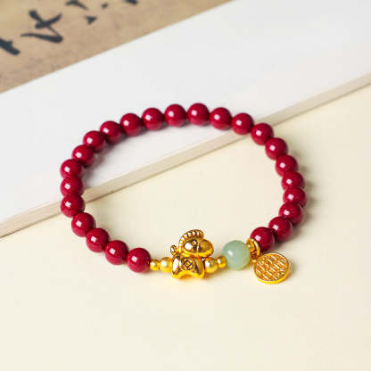  Natural cinnabar and Hetian jade beaded bracelet
