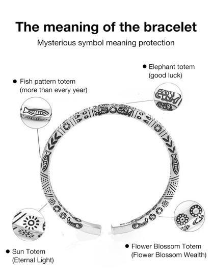 Lucky vintage totem bracelet Bless Wealth and Auspicious Carving - Adjustable, Free box