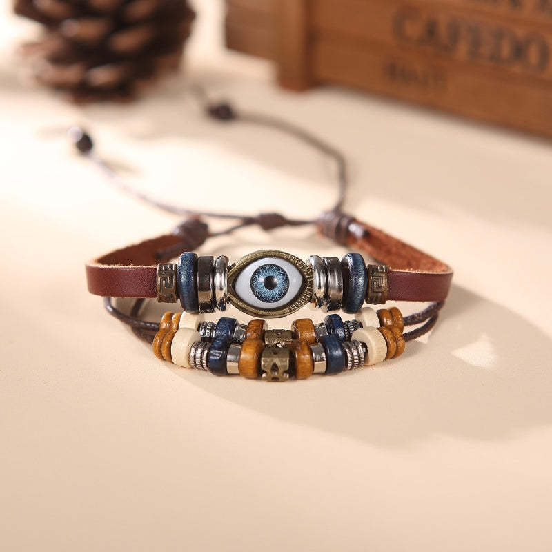 Evil Eye Leather Bracelet for Protection