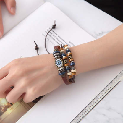 Evil Eye Leather Bracelet for Protection
