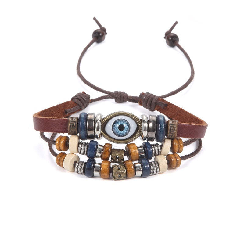 Evil Eye Leather Bracelet for Protection