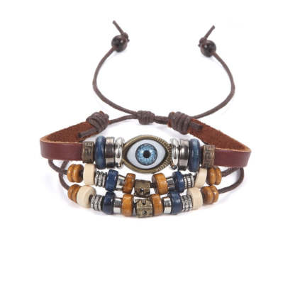 Evil Eye Leather Bracelet for Protection