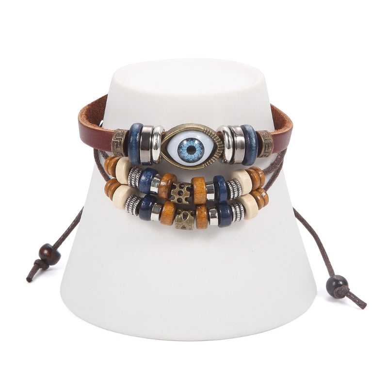 Evil Eye Leather Bracelet for Protection