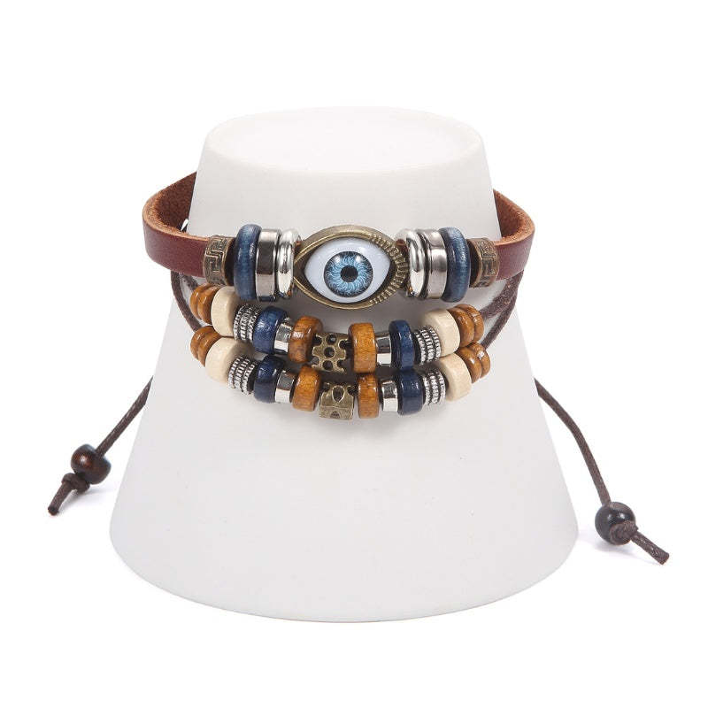 Evil Eye Leather Bracelet for Protection