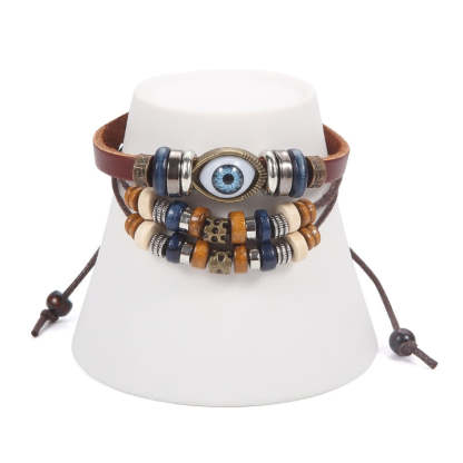Evil Eye Leather Bracelet for Protection