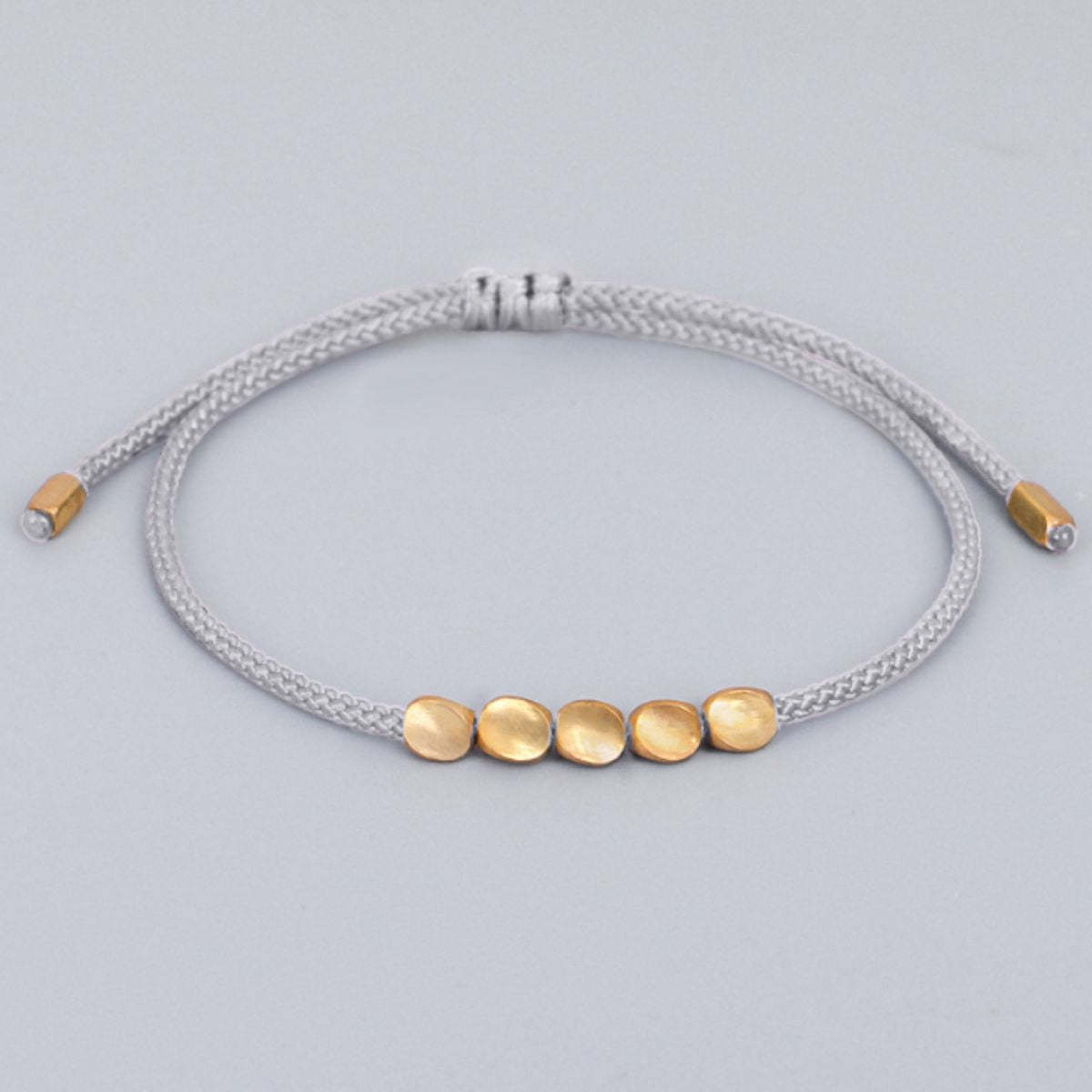 Five Lucky Beads Copper Bracelet - Blue, Gray, Red String