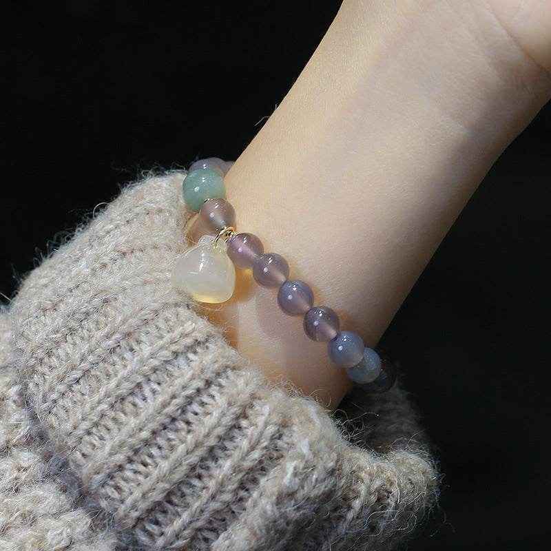 Gray Agate & Chalcedony Lotus Bracelet