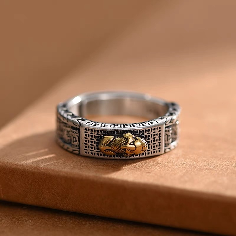 Feng Shui Golden Toad Mantra Ring - Wealth & Protection