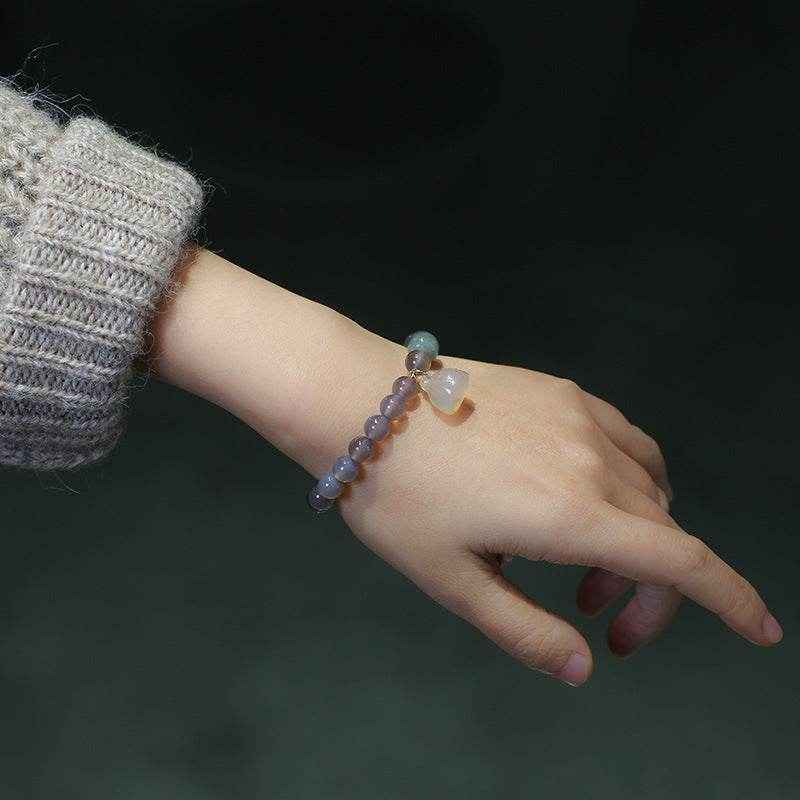 Gray Agate & Chalcedony Lotus Bracelet
