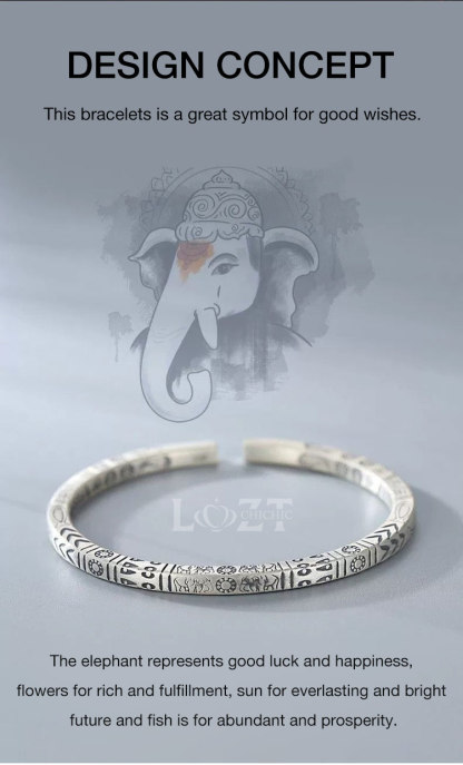 Lucky vintage totem bracelet Bless Wealth and Auspicious Carving - Adjustable, Free box
