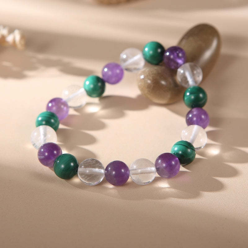 Triple Healing Bracelet – Amethyst, Malachite, Clear Quartz