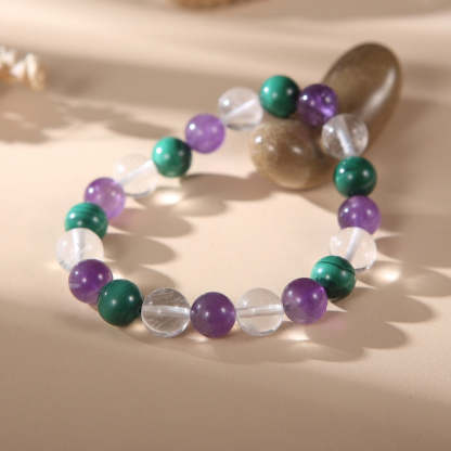 Triple Healing Bracelet – Amethyst, Malachite, Clear Quartz