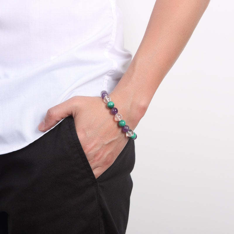 Triple Healing Bracelet – Amethyst, Malachite, Clear Quartz
