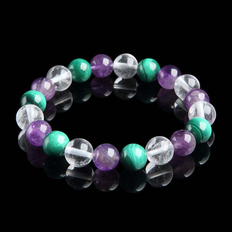Triple Healing Bracelet – Amethyst, Malachite, Clear Quartz