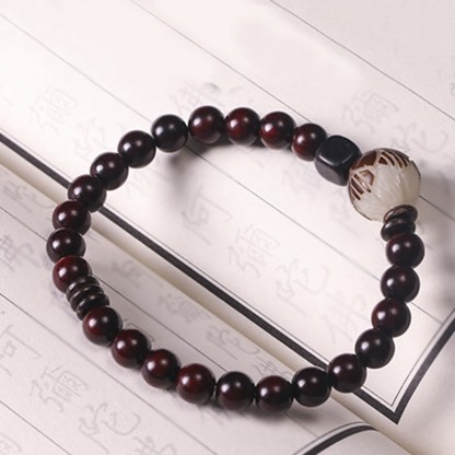Small Leaf Red Sandalwood Lotus Bodhi Seed Carved Protection Double Wrap Bracelet