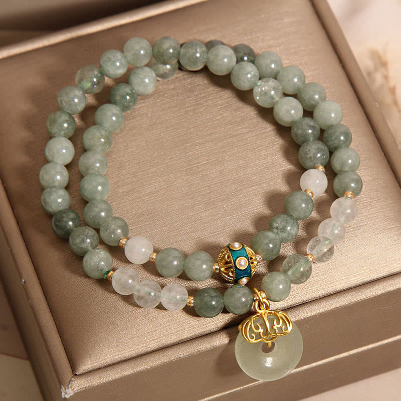 Green Aventurine Peace Buckle Charm Luck Double Wrap Bracelet