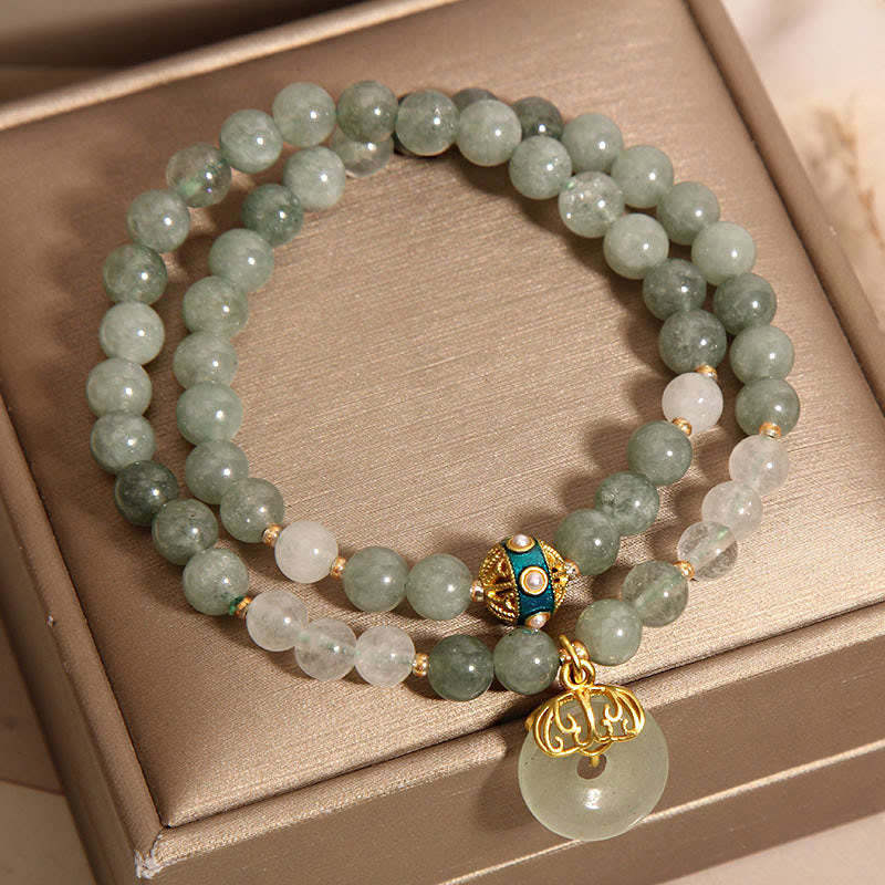 Green Aventurine Peace Buckle Charm Luck Double Wrap Bracelet