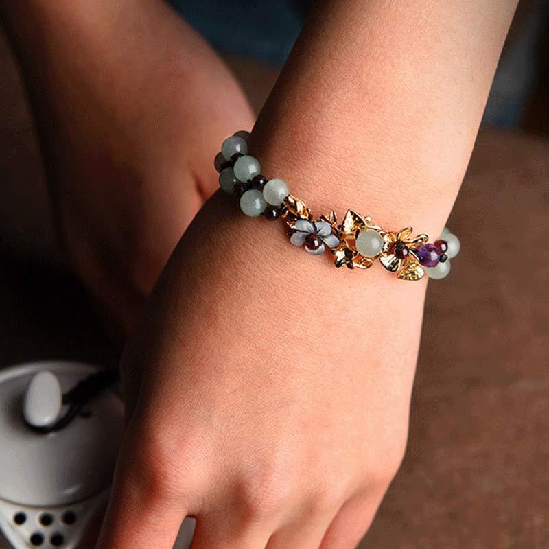 Green Aventurine Garnet Bead Flower Petal Luck Bracelet