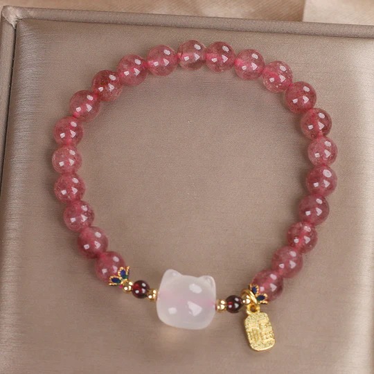 White Jade Cat Fu Character Bracelet